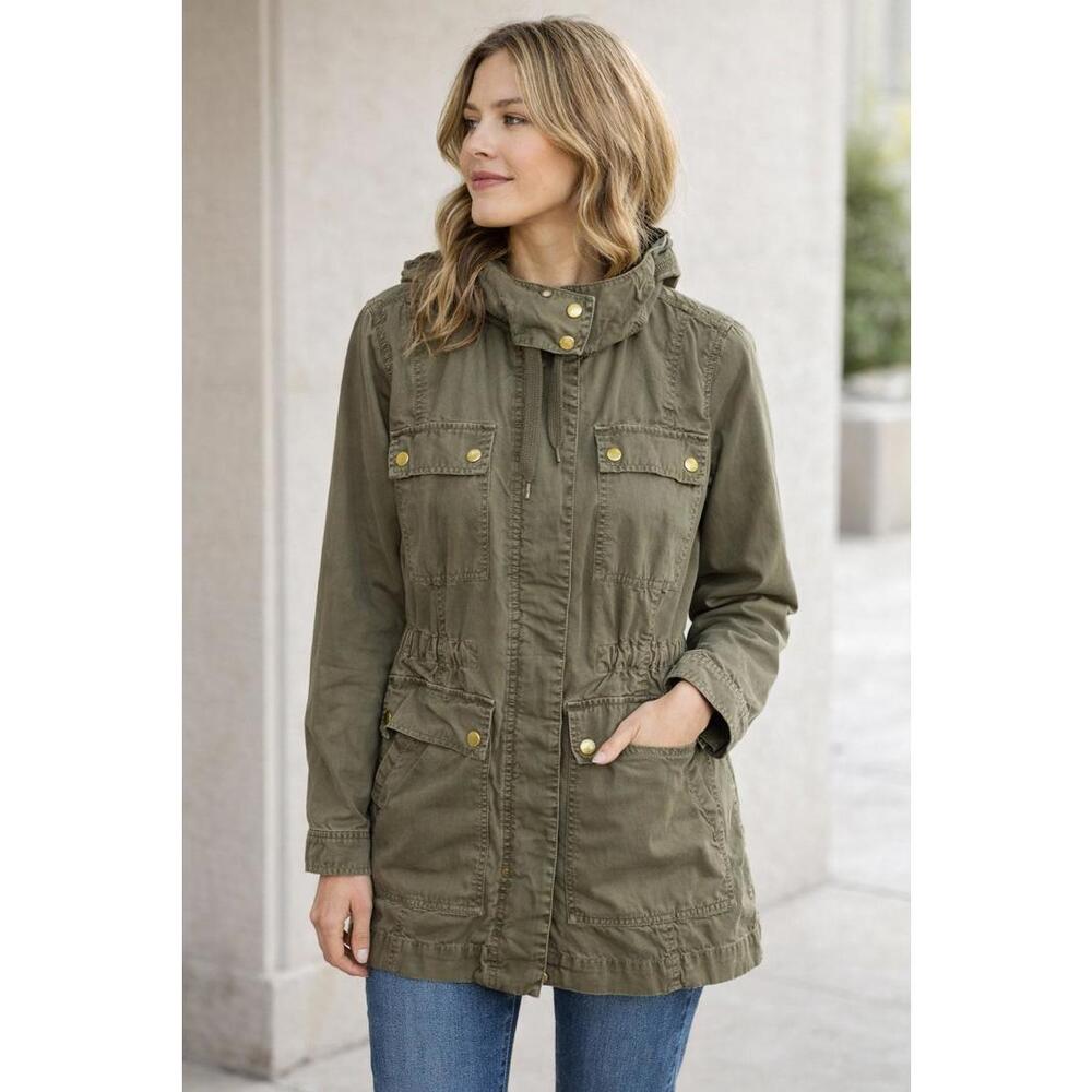 J.Crew Olive Green Utility Anorak Jacket with Hood Sz Small